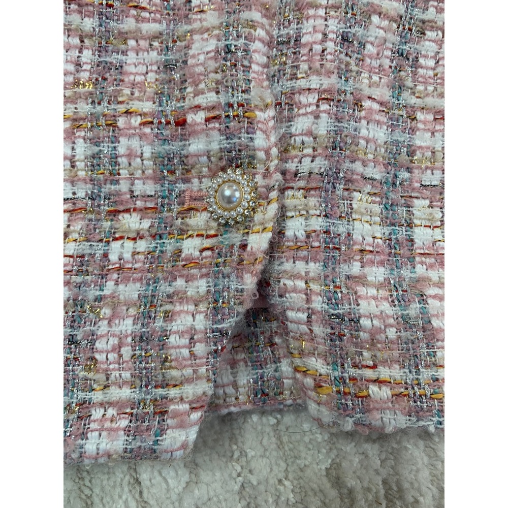 House of Harlow 1960 Pixie Dust Pink 2 Piece Crop Top Mini Skirt Pearl Button S - Picture 16 of 16